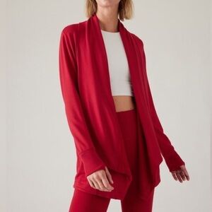 Athleta pranayama Women's Bold Red wrap open Cardigan XL / TG  casual soft cozy